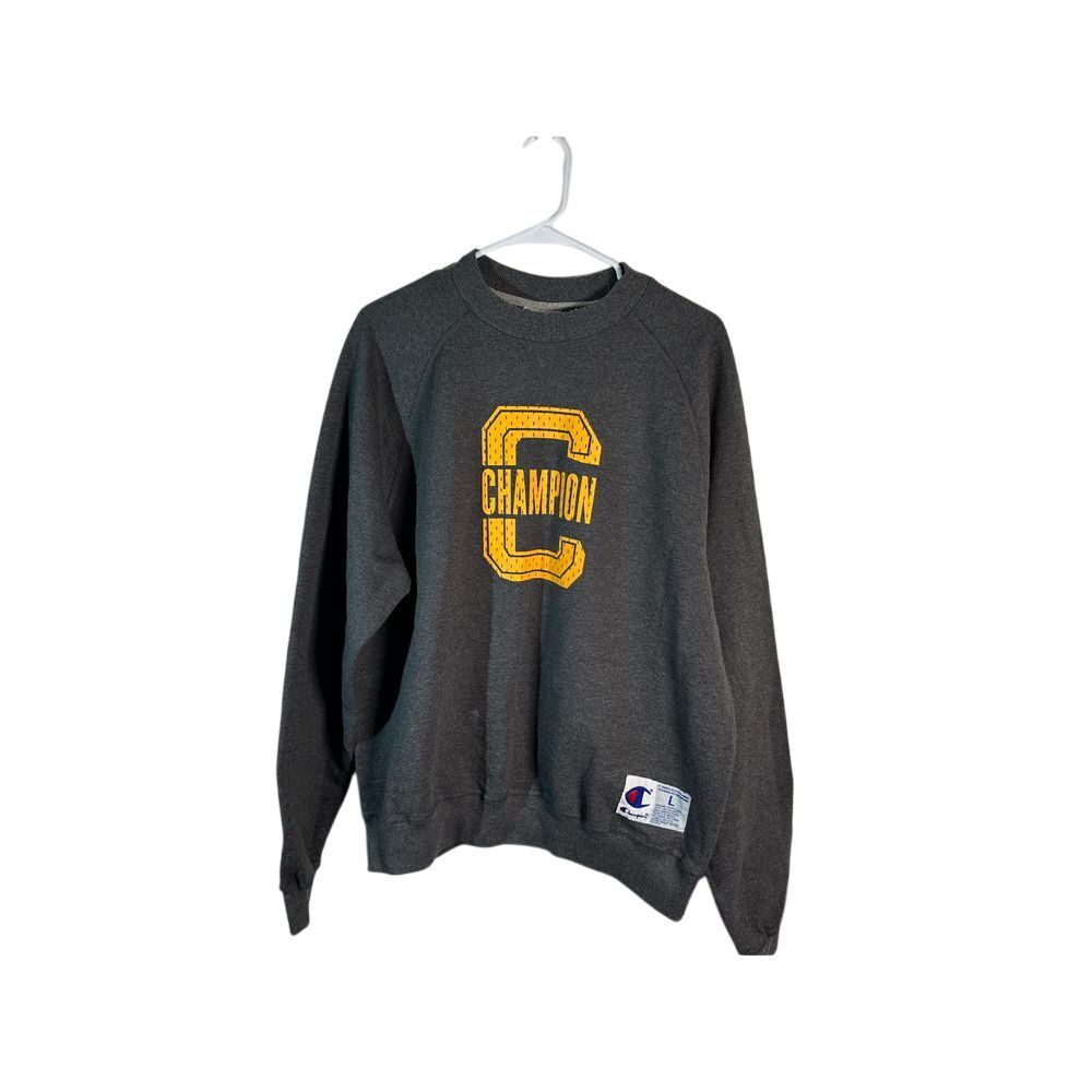 Champion‎ Authentic Varsity Letter C Logo Crewneck Sweatshirt Gray Graphic Large